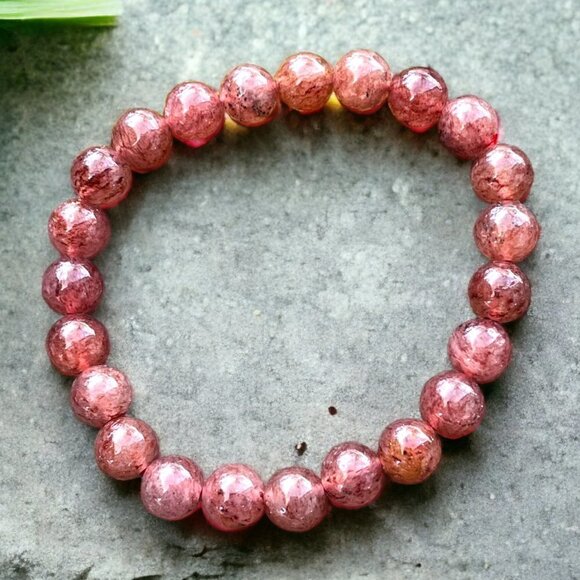 Red Quartz Crystal Gemstone Bracelet Handmade - Picture 3 of 6